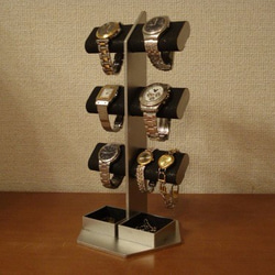 腕時計スタンド　ブラック6本掛けダブル角トレイ腕時計スタンドタワー 1枚目の画像