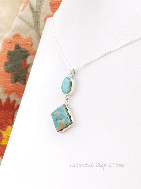 ◆ターコイズ：アンティークトルコ石＊ペンダントトップ：スクエア[1502-7]