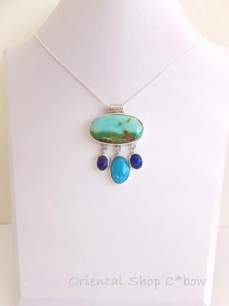 ターコイズ：アンティークトルコ石＊ペンダントトップ：ラピス２[1502-4]