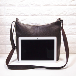 ★手工製作★日本製造★柔軟真皮★大號斜挎包★巧克力色★垂直★超輕★ 第6張的照片