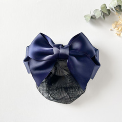 国産リボン】ビジューリボンのバレッタ/ネイビー/210-2 バレッタ