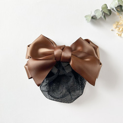 シニヨンネット付きリボンバレッタ/サテン/ネイビー/105-2 バレッタ