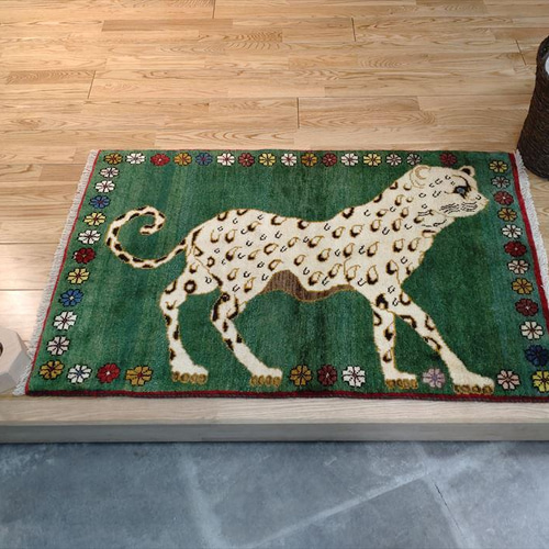 ペルシャ ライオンギャッベ 70x106cm グリーン beige マット