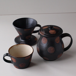 コーヒードリッパー＆ピッチャー　 黒　ドット　陶器 5枚目の画像