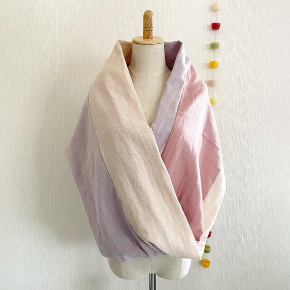 ♡櫻花和春天的顏色♡母親節推薦♡使用日本製造的優質紗布的拼布圍脖♡3色混搭（桃色、粉色、薰衣草色） 第10張的照片