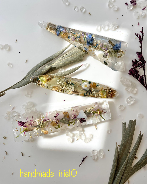 ドライフラワー ヘアクリップ バレッタ レジンアクセサリー ヘア  