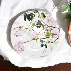 受注生産　ペア絵柄違い　八重桜とメジロのカップとソーサ―　２客セット 9枚目の画像