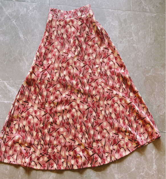 ピンク~ドレス~花柄スカート*厚手コーデュロイスカート 2枚目の画像