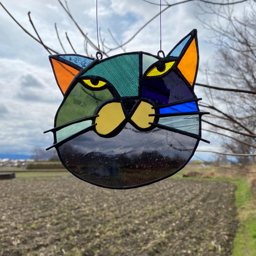 猫図鑑【黒猫】《猫サンキャッチャー》ステンドグラス サン
