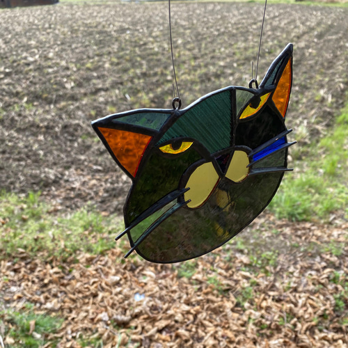 猫図鑑【黒猫】《猫サンキャッチャー》ステンドグラス サン