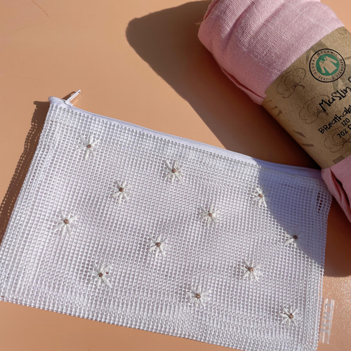 ホワイト フラワー メッシュポーチ ポーチ 収納 可愛い 可愛いポーチ