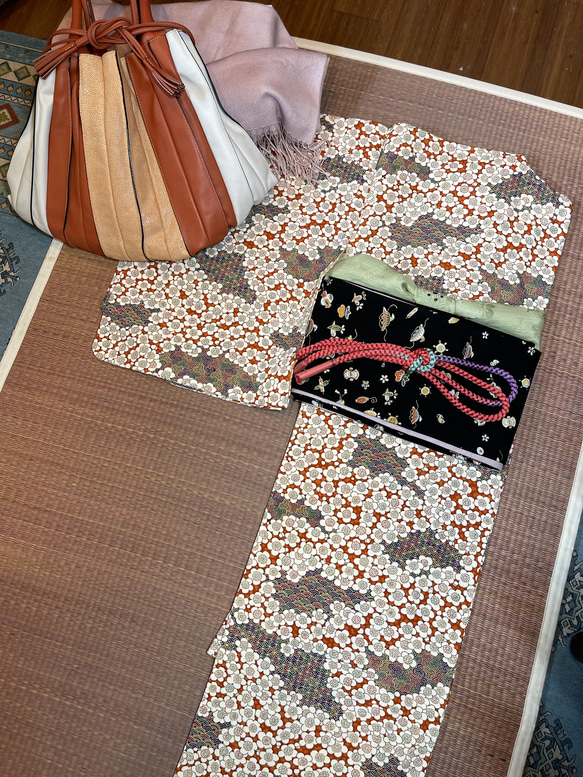 あれこれ宝尽くし 半幅帯と着物のセット/1セットのみ/再販無し 和装 