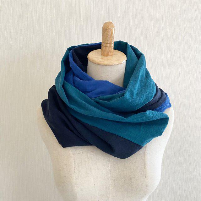 ♡綺麗色・海・空・ブルー系ミックス・日本製上質ガーゼのパッチワークスヌード♡３色mix（ネイビー・ブルー・ピーコック）