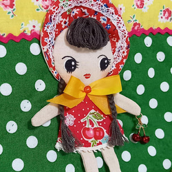 ハンドメイド　文化人形 アップリケ　レトロポップ　ポーチ　セカンドバッグ　パッチワーク　和装・着物にも 6枚目の画像