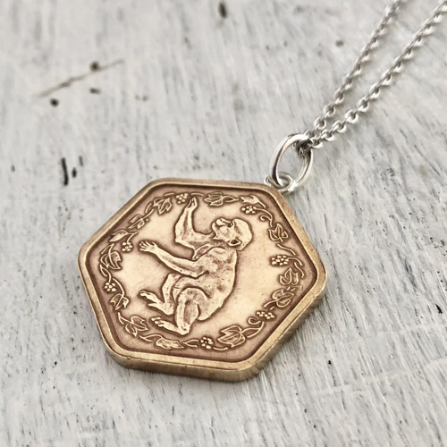 干支コイン/申(猿)/1980年/一点物コインペンダント/No.00196006