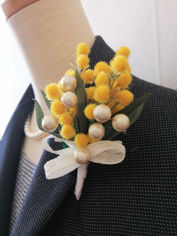 附包裝♡含羞草和棉珍珠親子胸花入學儀式畢業典禮畢業入學儀式 第7張的照片
