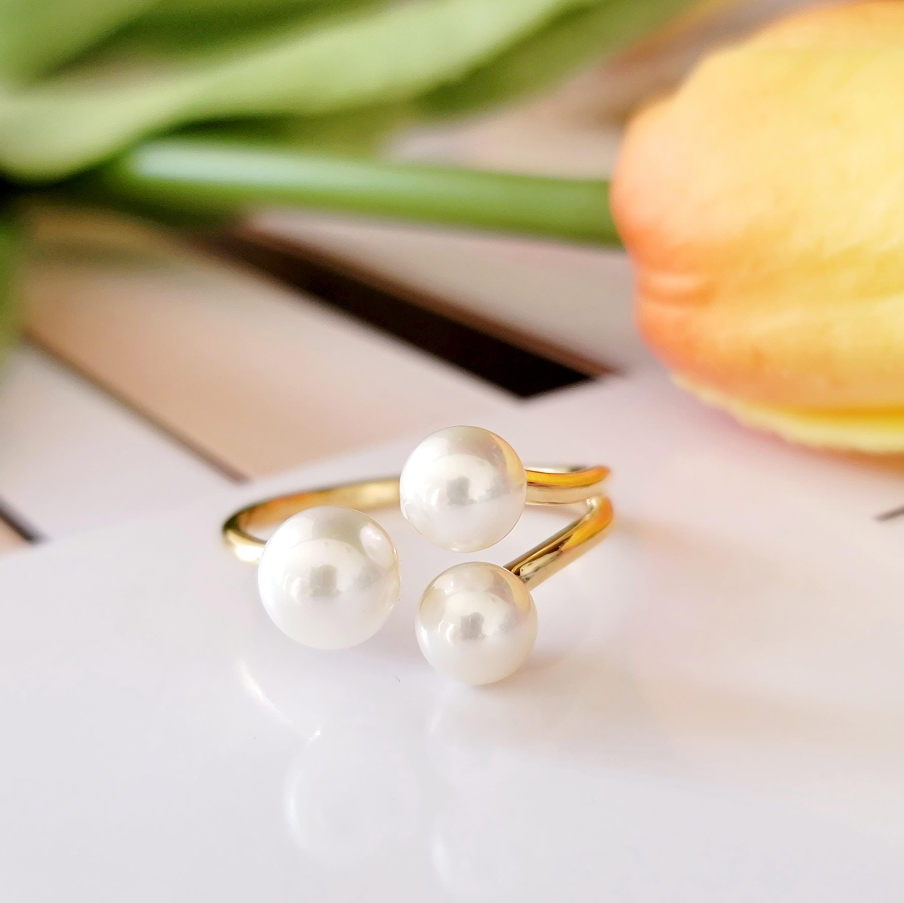 貝パールリング　女性らしい　ゴールド　フリーサイズ　シルバーアクセサリー H-183G