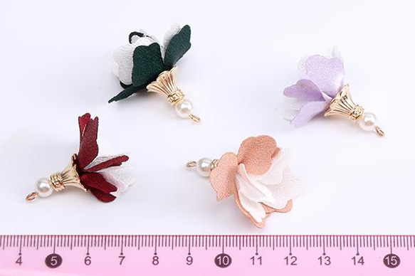 C369-2  30個  タッセルチャーム フラワーチャーム パール付き ゴールド 3X（10ヶ） 5枚目の画像