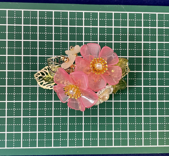 紅桜ガラスビーズポニーフック　Creema限定 12枚目の画像