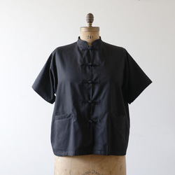 ⁑ラスト２。ＳＡＬＥ『花ボタンゆったりシャツ ジャケット』上質コットン１００％ カンフー ブラック 黒 A51 10枚目の画像