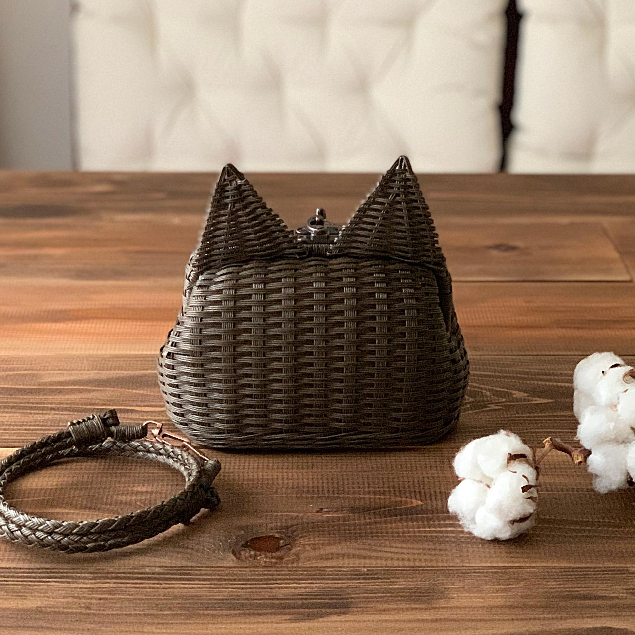 【受注制作】かごバッグ - ネコ - 焦茶