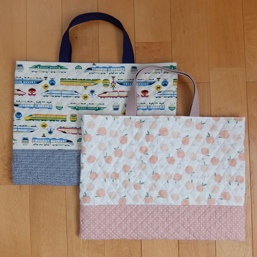 ゆか様オーダー品＊レッスンバッグ＊ピーチ＆新幹線 レッスンバッグ Le 