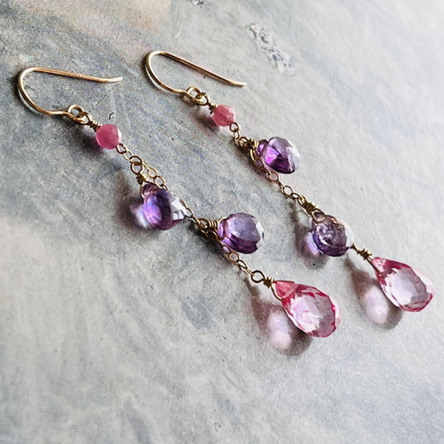 14kgf✳︎アメジスト×ピンクトパーズ ピアス ピアス(フック 14kgf✳︎アメジスト×ピンクトパーズ ピアス ピアス(フック