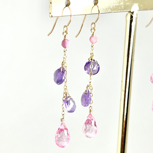 14kgf✳︎アメジスト×ピンクトパーズ ピアス ピアス(フック 14kgf✳︎アメジスト×ピンクトパーズ ピアス ピアス(フック