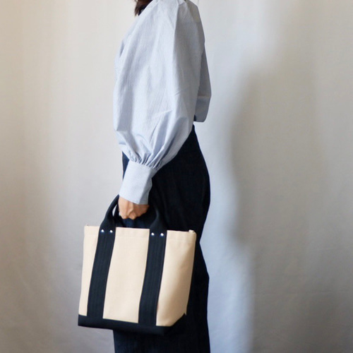 【t】帆布トートバッグM×2 order作品 倉敷帆布のトート/M◇classic◇ライトベージュ×ブラック トート