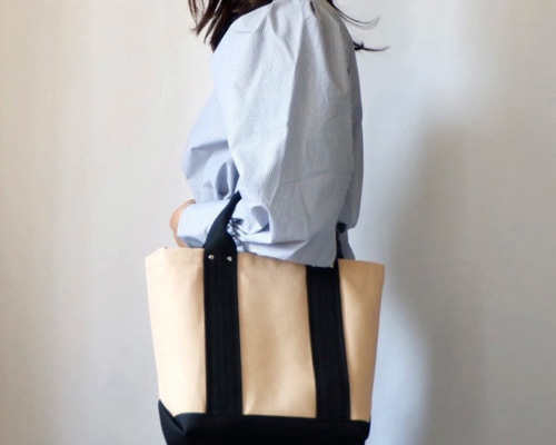 ハンドメイド、トートバック、倉敷帆布、シンプル、バイカラー、チャコール、ブラック ☆受注製作 バイカラートートバッグ（Sサイズ） 倉敷帆布8号