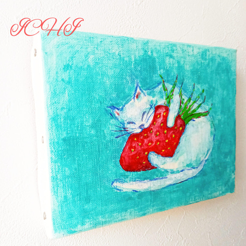 油絵 いちご大福猫 絵画 ICHI 通販 13535694｜Creema(クリーマ)