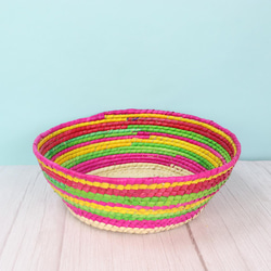メキシコ手編み カラフルストライプ パルマバスケットカゴ L 直径30cm