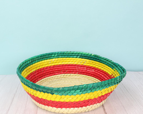 メキシコ手編み カラフルストライプ パルマバスケットカゴ L 直径30cm