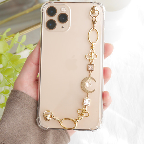 ゴールドムーン×ジルコニア×お花チェーンのキーリングハンガー