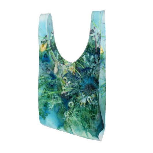 大容量　ターコイズボタニカルのパラシュート生地エコバック