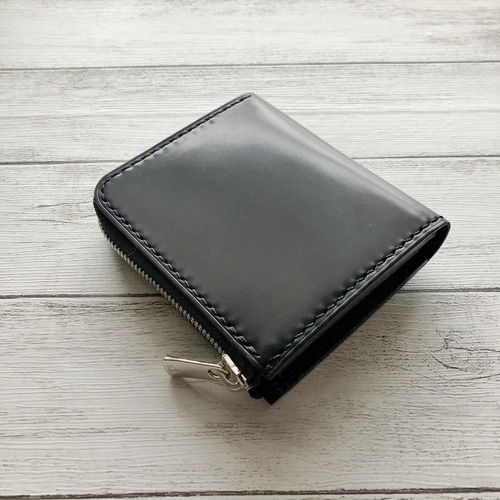 受注製作 Horweenシェルコードバンネイビー L字ファスナーミニ