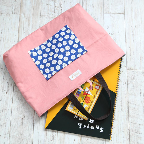 リバーシブル マチ付きレッスンバッグ ループ付き 手提げバッグ 入園