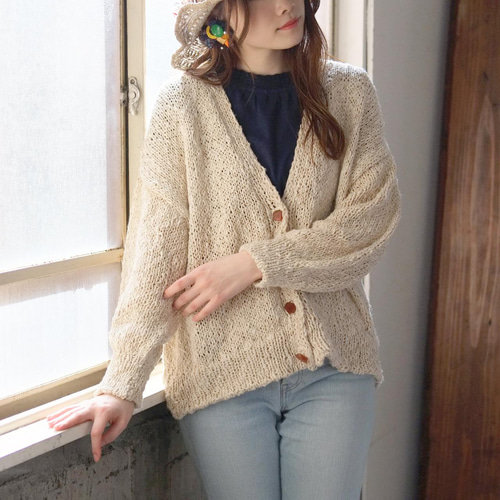 Newバージョン］コットン100%◎春色ニットの手編みカーディガン（22s