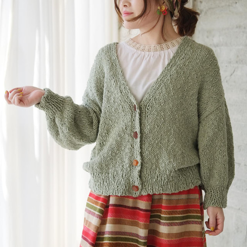 Newバージョン］コットン100%◎春色ニットの手編みカーディガン（22s