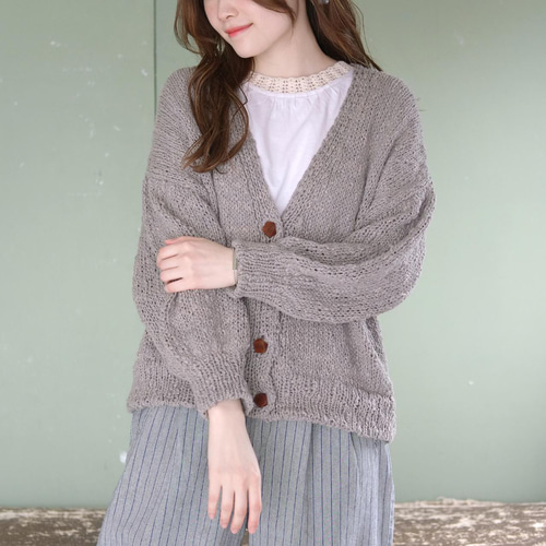 Newバージョン］コットン100%◎春色ニットの手編みカーディガン（22s
