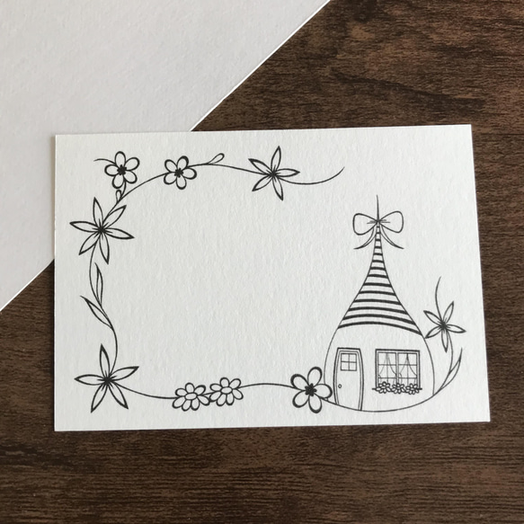 家と花　メッセージカードセット　白 5枚目の画像