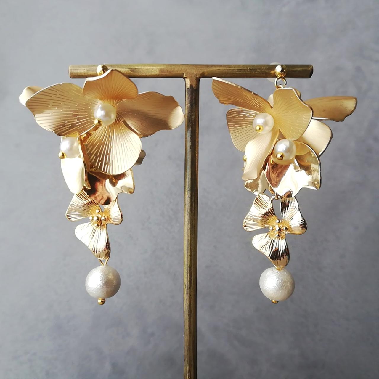 【特集掲載】マット ゴールド  華やか 大ぶり 結婚式 ウェディング ブライダル ピアス イヤリング アクセサリー