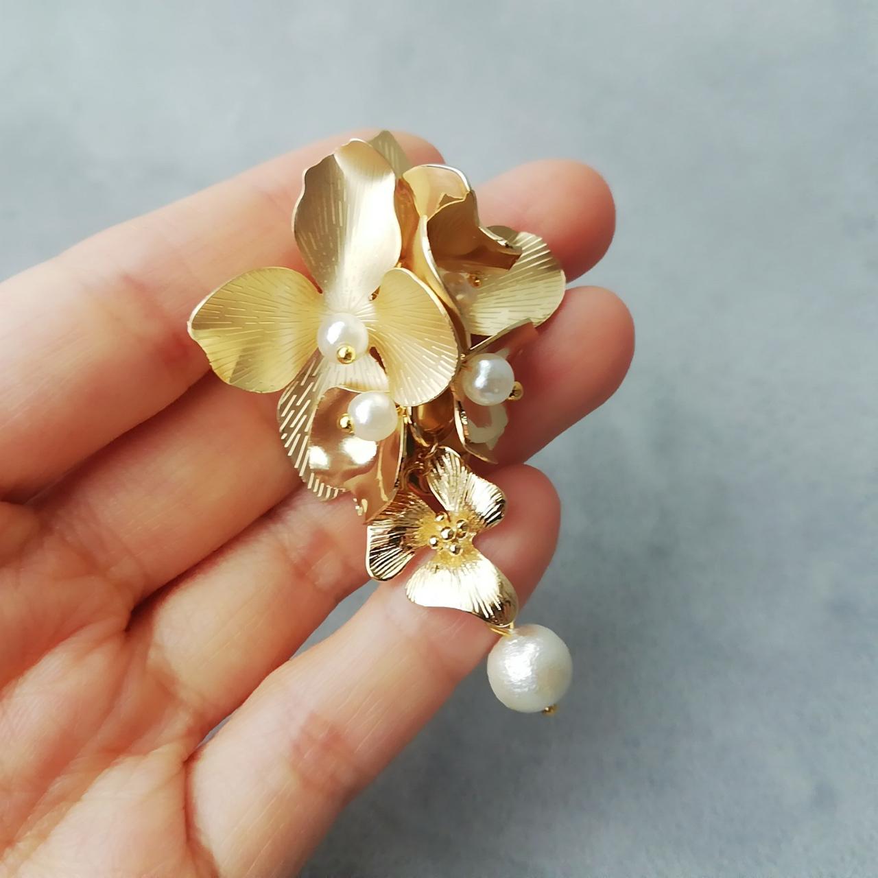 【特集掲載】マット ゴールド  華やか 大ぶり 結婚式 ウェディング ブライダル ピアス イヤリング アクセサリー