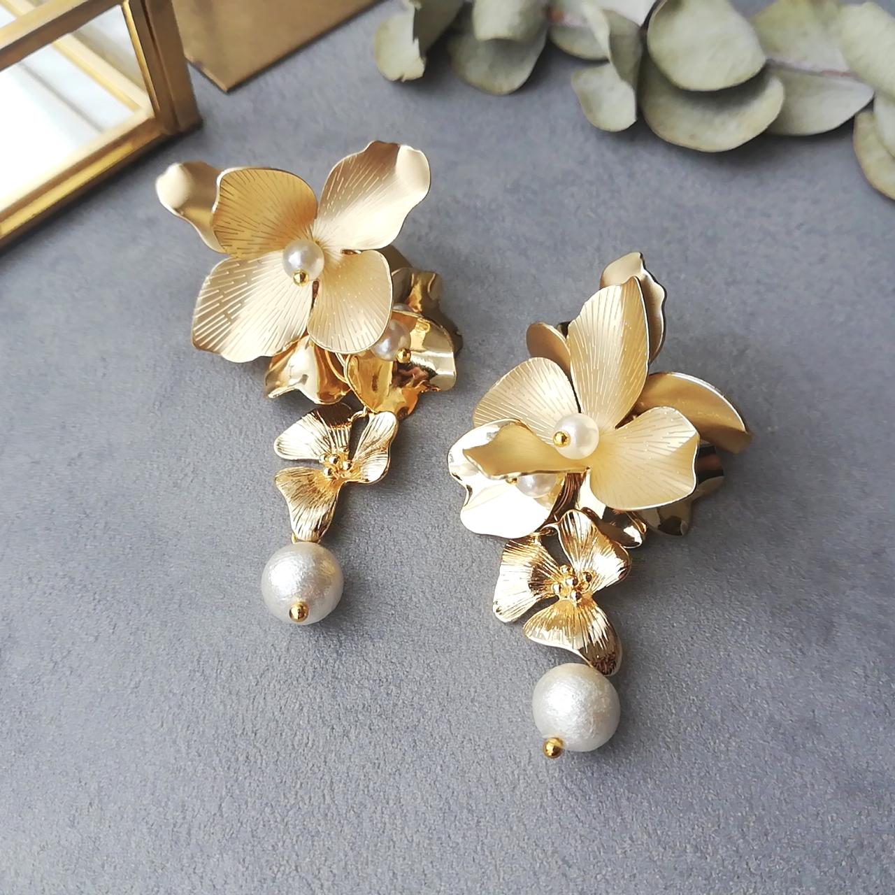 【特集掲載】マット ゴールド  華やか 大ぶり 結婚式 ウェディング ブライダル ピアス イヤリング アクセサリー