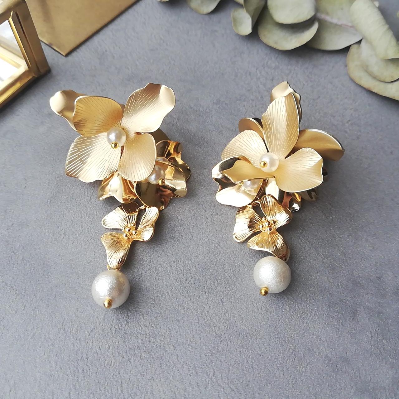 【特集掲載】マット ゴールド  華やか 大ぶり 結婚式 ウェディング ブライダル ピアス イヤリング アクセサリー