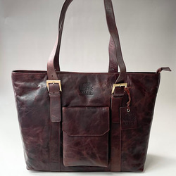 【限量產品】英倫設計牛皮包Valise Wide Tote Vintage Brown II 第2張的照片