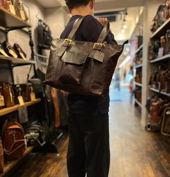 【限量產品】英倫設計牛皮包Valise Wide Tote Vintage Brown II 第1張的照片