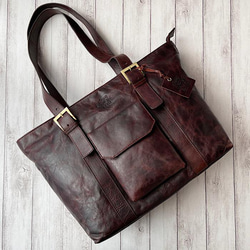 【限量產品】英倫設計牛皮包Valise Wide Tote Vintage Brown II 第11張的照片