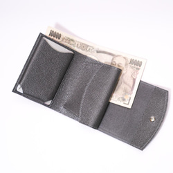 ◎リボン付き◎イタリアンレザーのコロンとしたミニ財布(ダークグレイ) 4枚目の画像