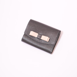 ◎リボン付き◎イタリアンレザーのコロンとしたミニ財布(ダークグレイ) 1枚目の画像